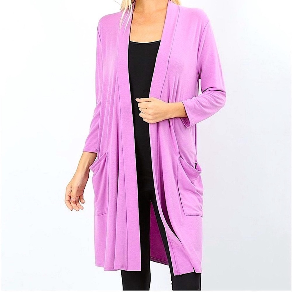 🍒BOGO50%🍒🆕💜ZENANA: MAUVE Long Cardigan w/Pockets SMALL